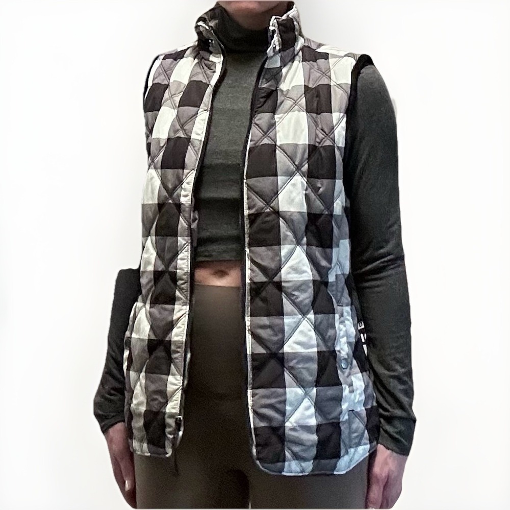 Kensie Women's Black & White Checkered Quilted Zip Vest‎ Layering Small Jacket
